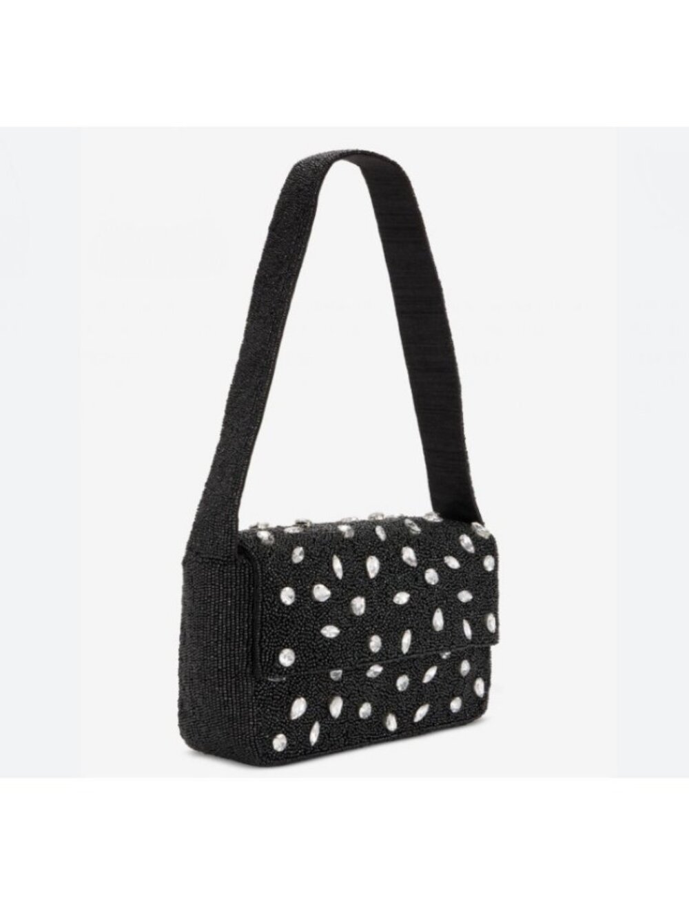 On 34th beaded shoulder bag with crystal embellishments - Black and silver